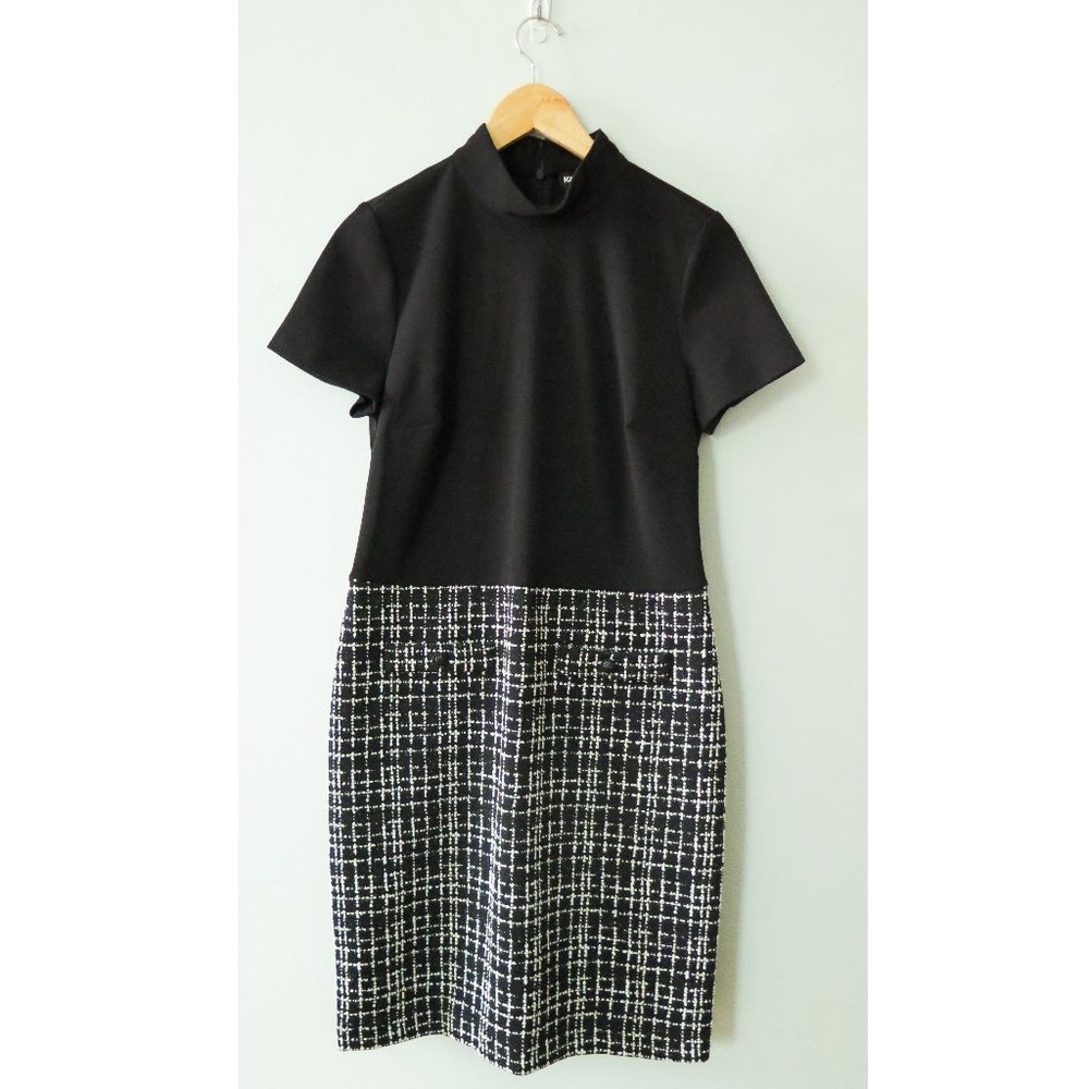 Karl Lagerfeld Paris Women's Mock Neck Sheath Dress with Houndstooth Skirt